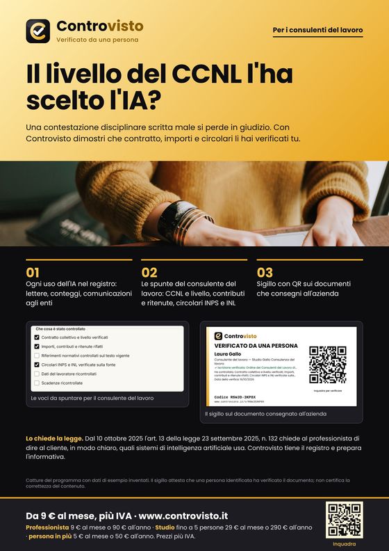 Locandina Controvisto per consulenti del lavoro