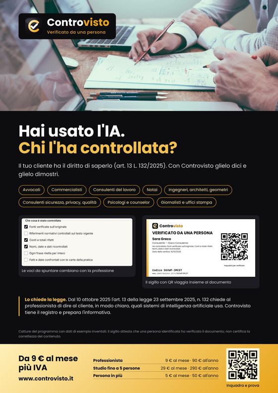 Locandina Controvisto per tutti i professionisti